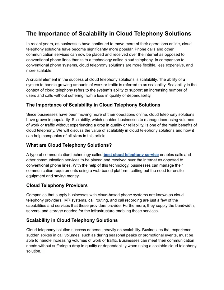 the importance of scalability in cloud telephony