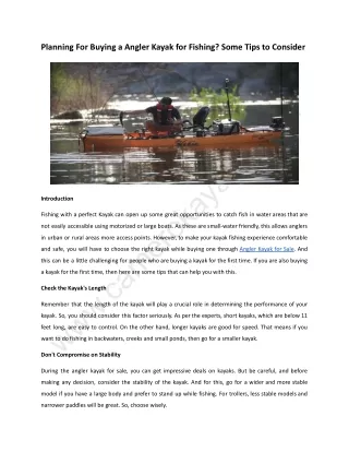 Planning For Buying a Angler Kayak for Fishing? Some Tips to Consider