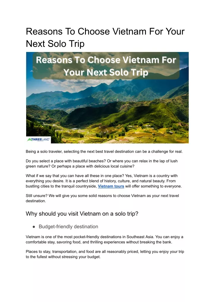 reasons to choose vietnam for your next solo trip