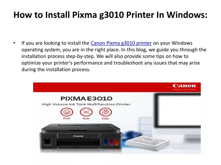 how to install pixma g3010 printer in windows