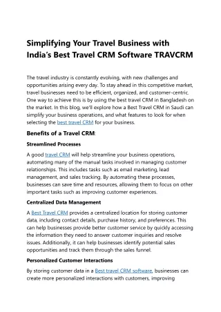 Simplifying Your Travel Business with India’s Best Travel CRM Software TRAVCRM
