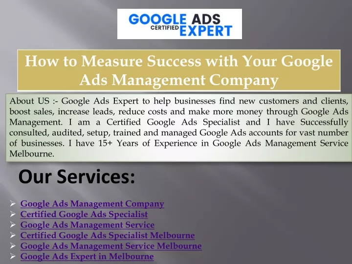 about us google ads expert to help businesses