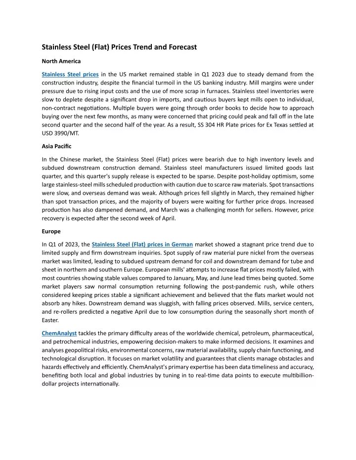 stainless steel flat prices trend and forecast