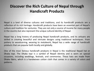 Discover the Rich Culture of Nepal through Handicraft Products