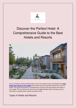 Discover the Perfect Hotel A Comprehensive Guide to the Best Hotels and Resorts