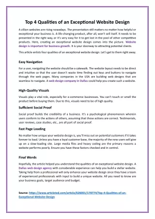 Top 4 Qualities of an Exceptional Website Design