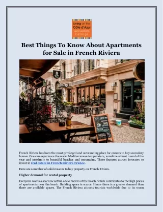 Best Things To Know About Apartments for Sale in French Riviera