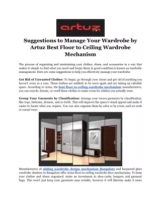 Suggestions to Manage Your Wardrobe by Artuz Best Floor to Ceiling Wardrobe Mechanism