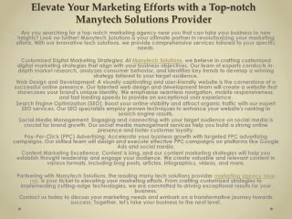 Elevate Your Marketing Efforts with a Top-notch Manytech Solutions Provider