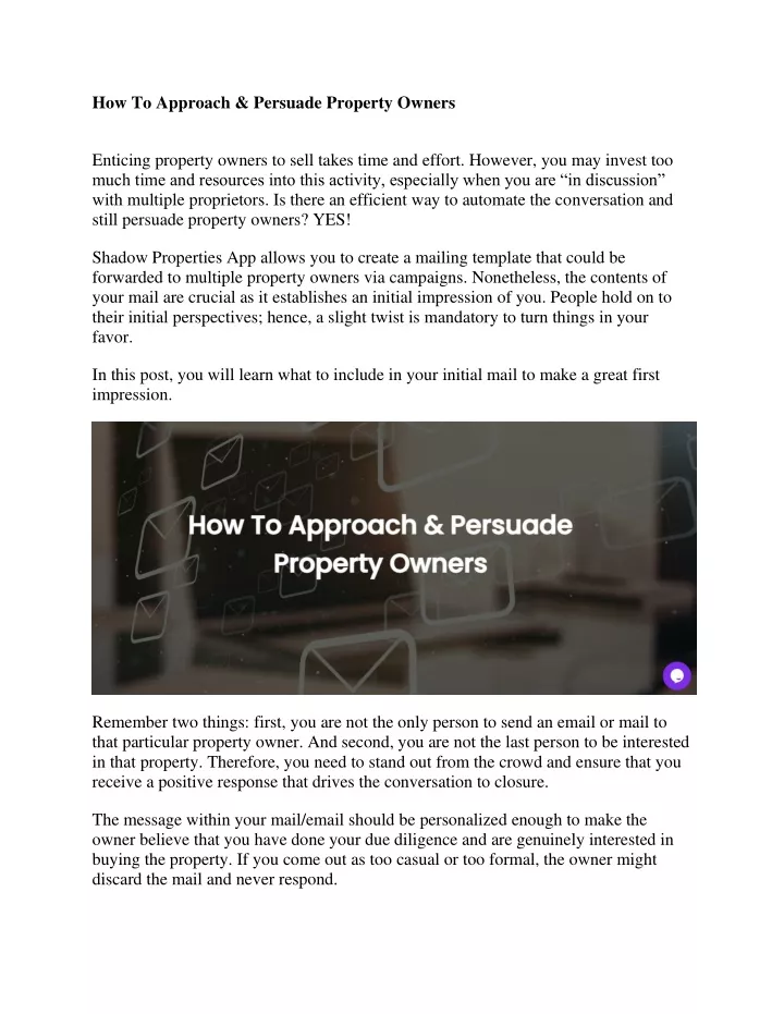 how to approach persuade property owners
