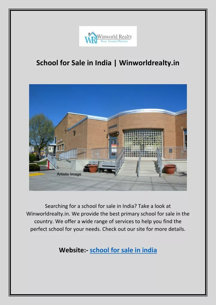 school for sale in india winworldrealty in