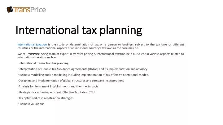 international tax planning international
