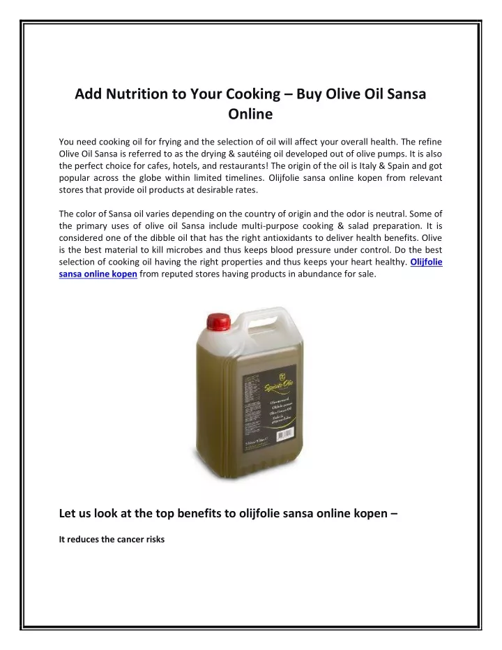 add nutrition to your cooking buy olive oil sansa