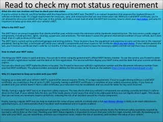 Read to check my mot status requirement