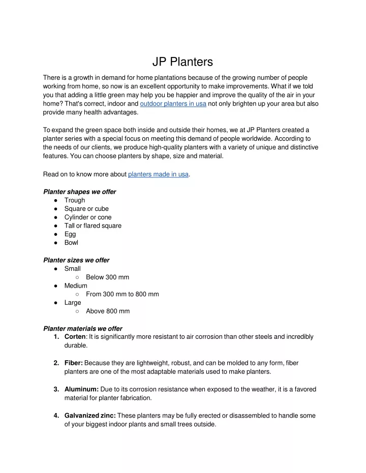 jp planters there is a growth in demand for home