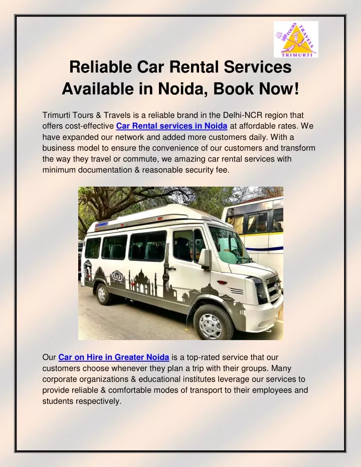 reliable car rental services available in noida