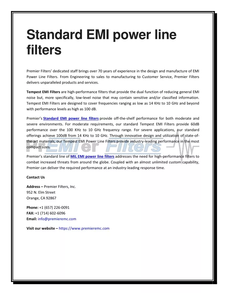 standard emi power line filters