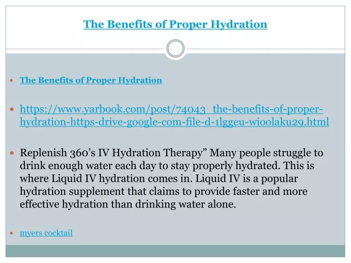 the benefits of proper hydration