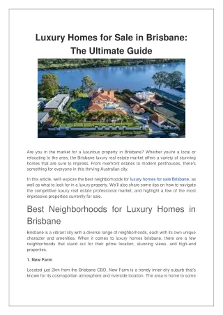Luxury Homes for Sale in Brisbane The Ultimate Guide