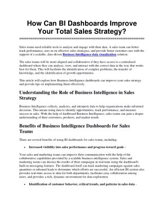 how can bi dashboards improve your total sales