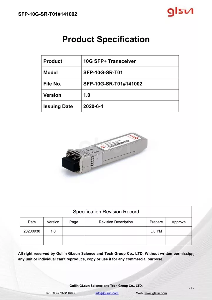 sfp 10g sr t01 141002