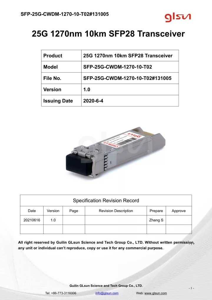 sfp 25g cwdm 1270 10 t02 131005