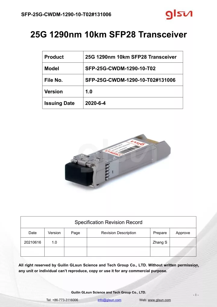 sfp 25g cwdm 1290 10 t02 131006