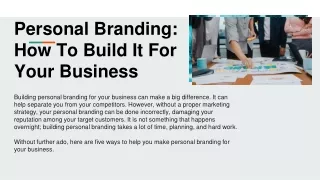 Personal Branding : How To Build It For Your Business