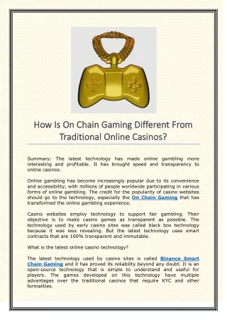 How Is On Chain Gaming Different From Traditional Online Casinos