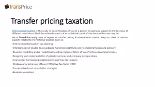 transfer pricing taxation
