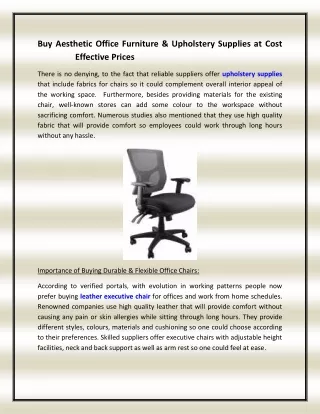 Buy Aesthetic Office Furniture & Upholstery Supplies at Cost Effective Prices