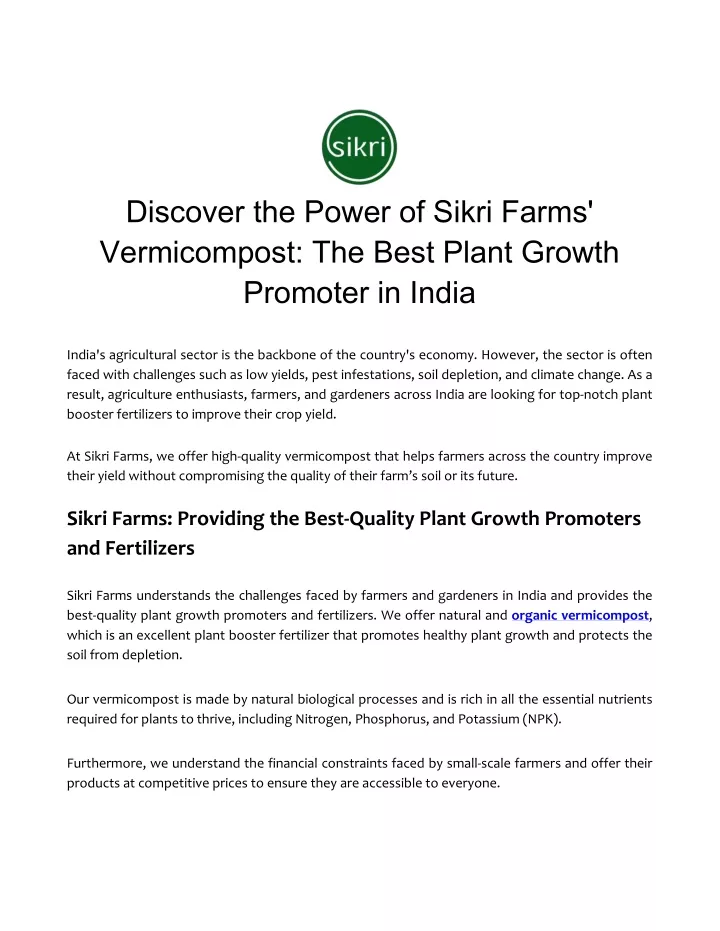 discover the power of sikri farms vermicompost