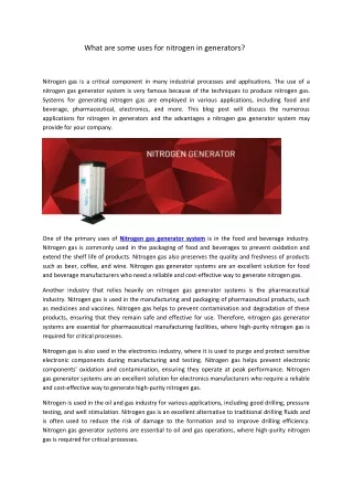 what are some uses for nitrogen in generators