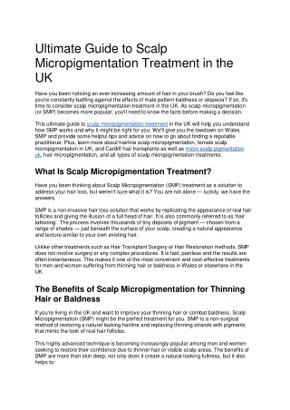 Ultimate Guide to Scalp Micropigmentation Treatment in the UK