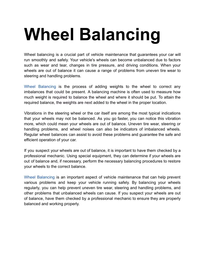 wheel balancing