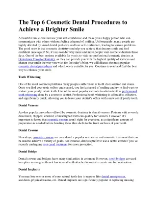 The Top 6 Cosmetic Dental Procedures to Achieve a Brighter Smile