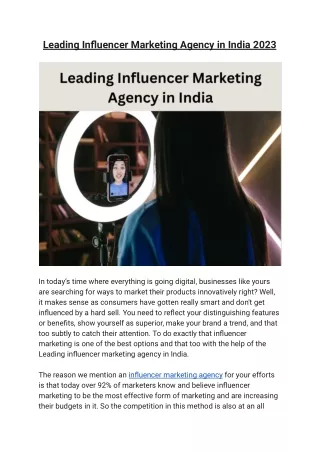 Leading influencer marketing agency in India 2023