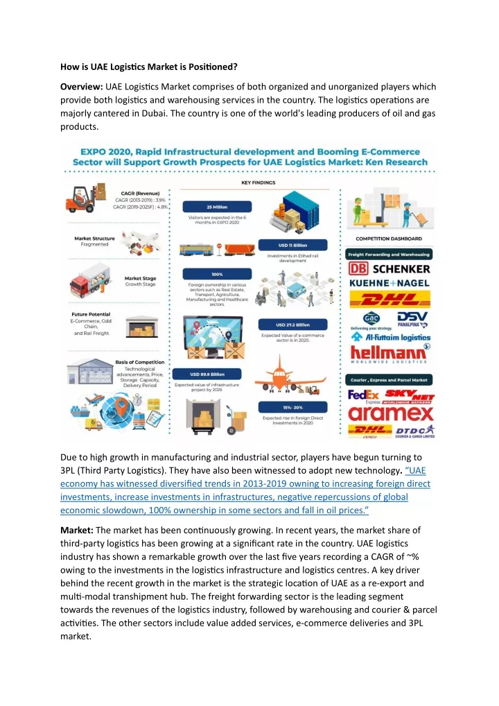 how is uae logis cs market is posi oned