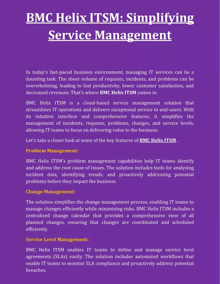 bmc helix itsm simplifying service management