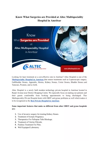 Know What Surgeries are Provided at Altec Multispeciality Hospital in Amritsar