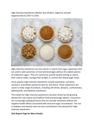high intensity sweeteners market key vendors