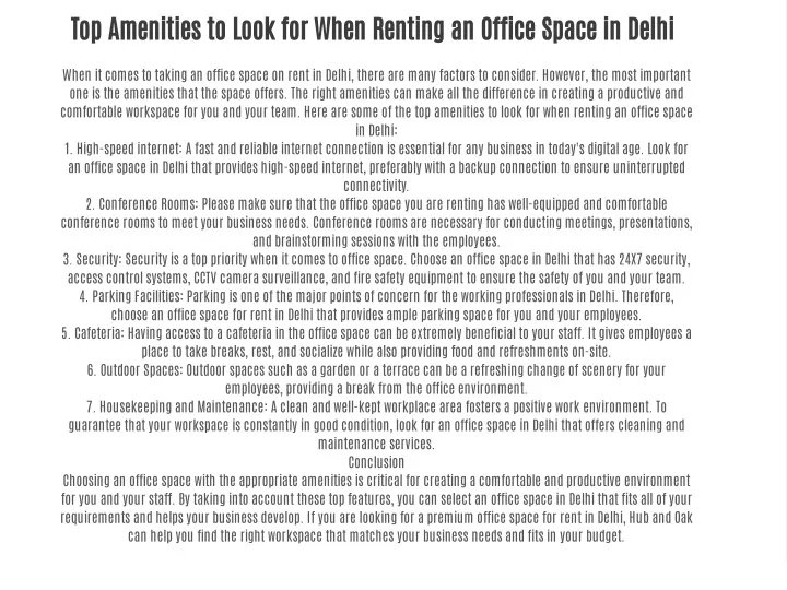 top amenities to look for when renting an office