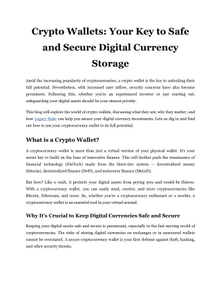 Crypto Wallets Your Key to Safe and Secure Digital Currency Storage