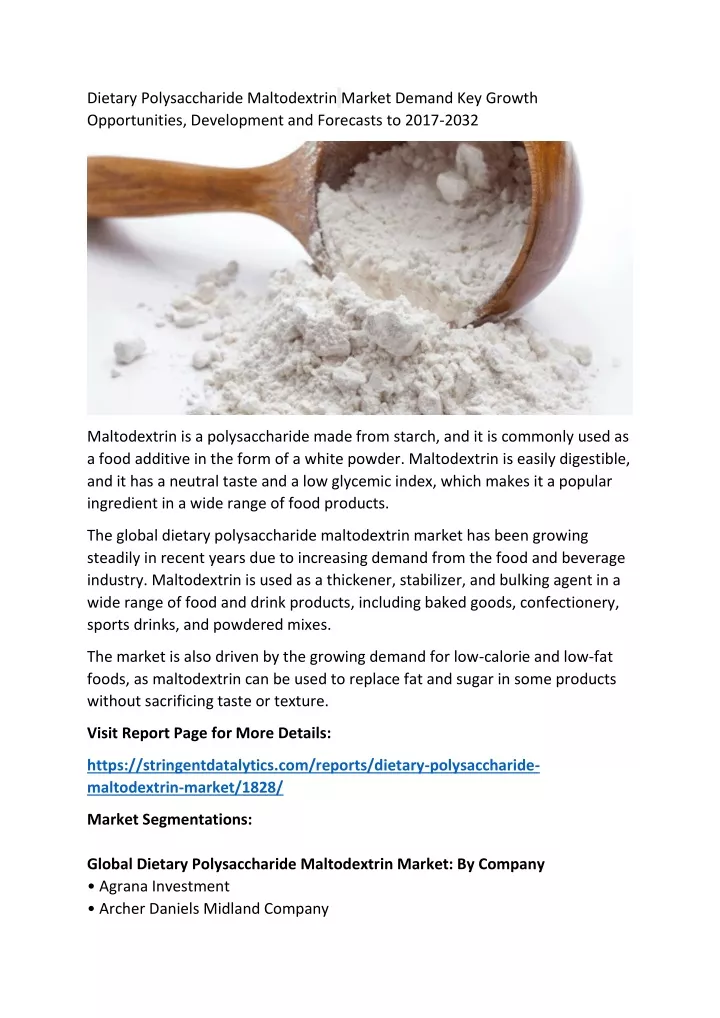 dietary polysaccharide maltodextrin market demand