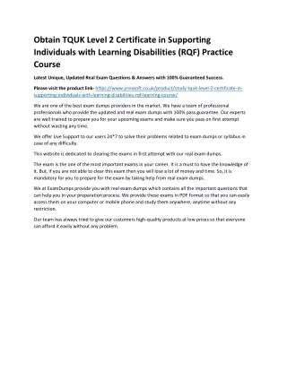 obtain tquk level 2 certificate in supporting