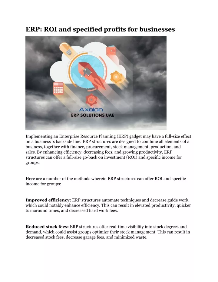 erp roi and specified profits for businesses