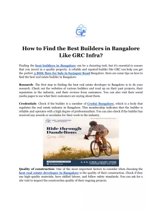How to Find the Best Builders in Bangalore Like GRC Infra
