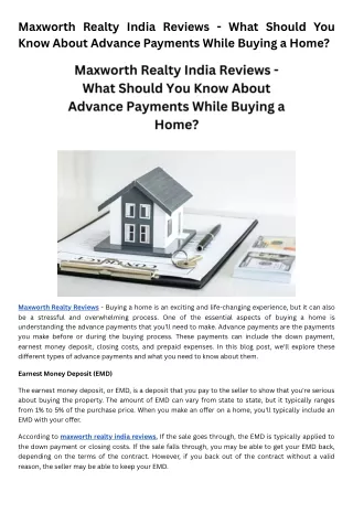 Maxworth Realty India Reviews - What Should You Know About Advance Payments While Buying a Home