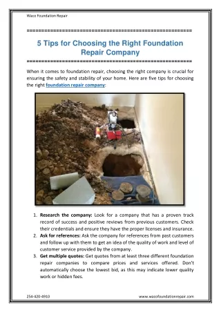 5 Tips for Choosing the Right Foundation Repair Company
