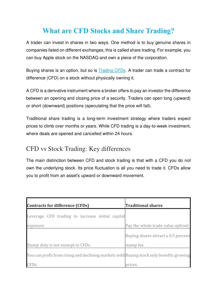 what are cfd stocks and share trading